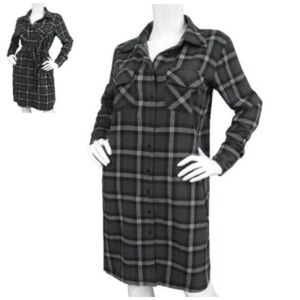 Gold Hawk Charcoal Plaid Shirt Dress;  SMALL  *NWT*